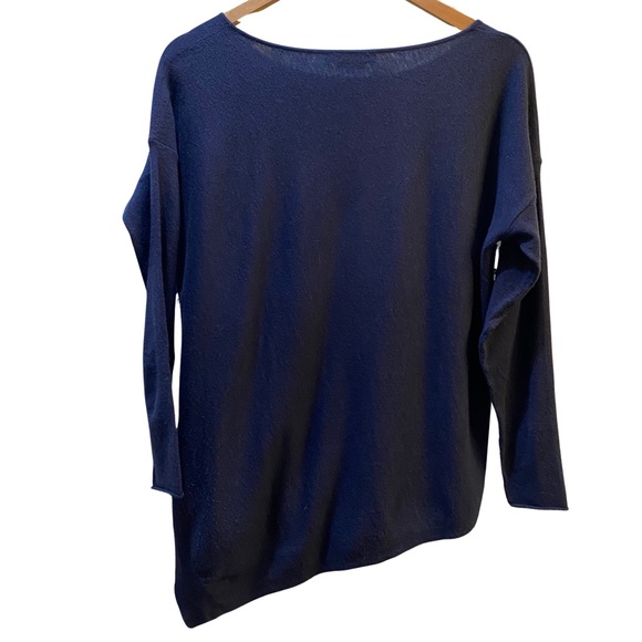 Alice + Olivia Blue Wool Cashmere boatneck Asymmetrical Hem Sweater XS - Picture 3 of 7